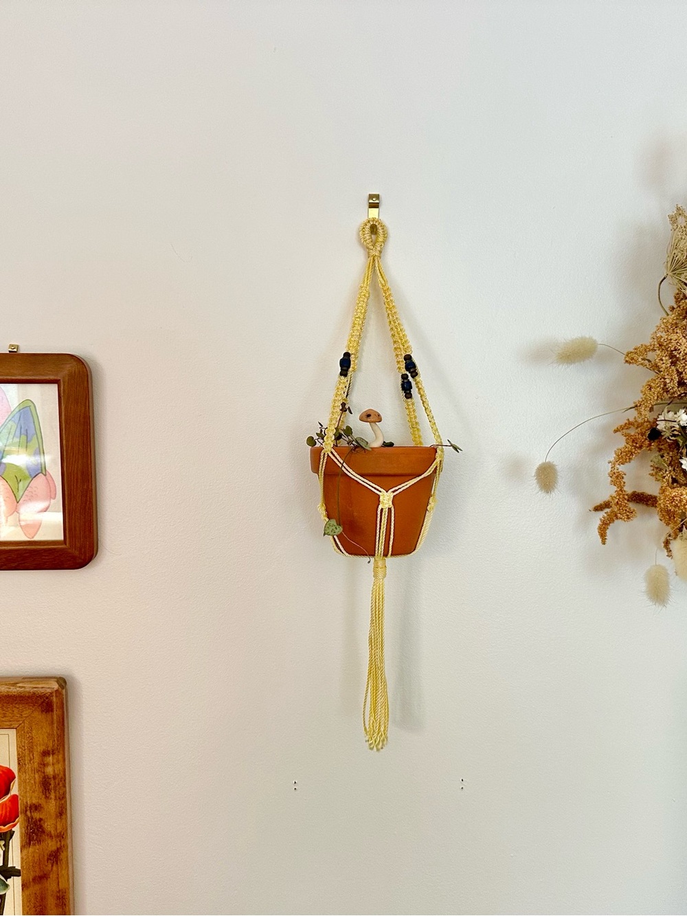 Tiny Yellow Plant Hanger with Beads